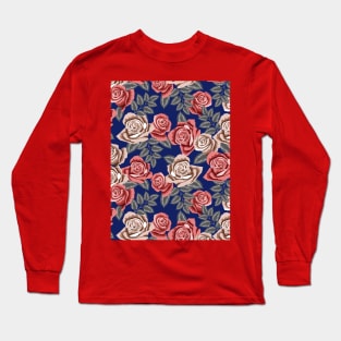 Roses Pattern On Royal Blue Background Long Sleeve T-Shirt